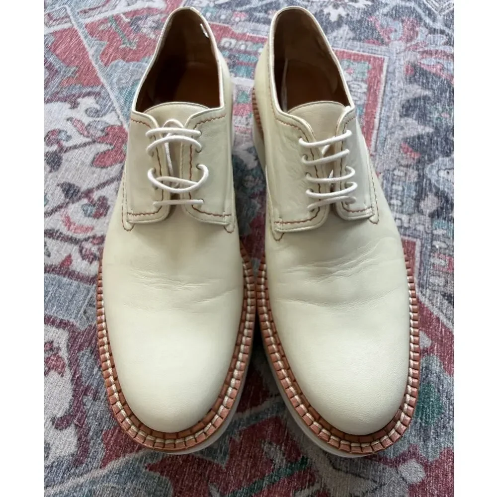Robert Clergerie Brooke Derbies Platform Oxford Lace Up Cream Tan Size 40 9.5